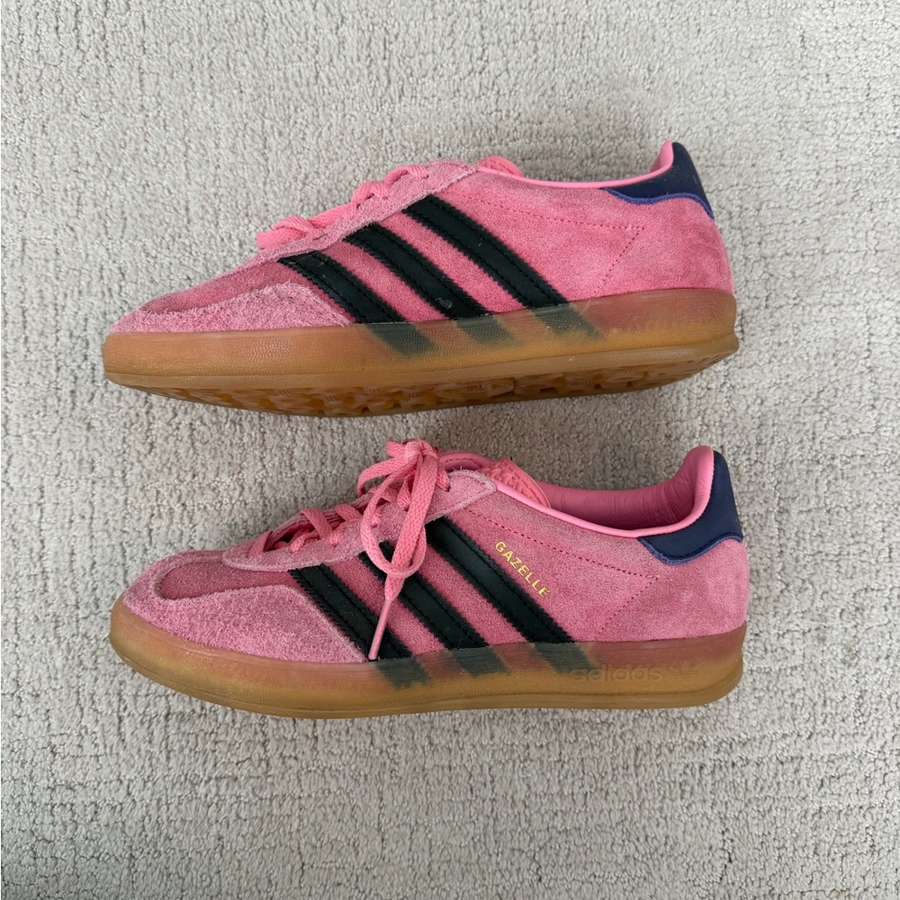 adidas Pink Suede Gazelle Sneakers with Black Stripes